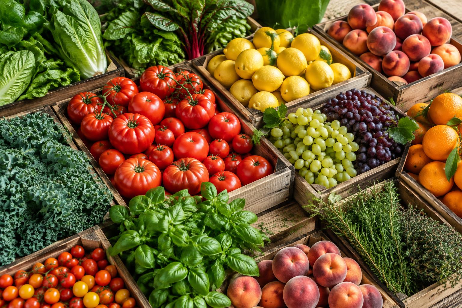Colourful fresh fruit and vegetables at the market